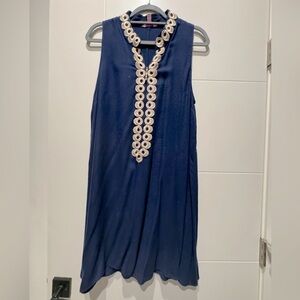 Lilly Pulitzer Women's Jane Shift Dress in True Navy Blue With Gold Trim